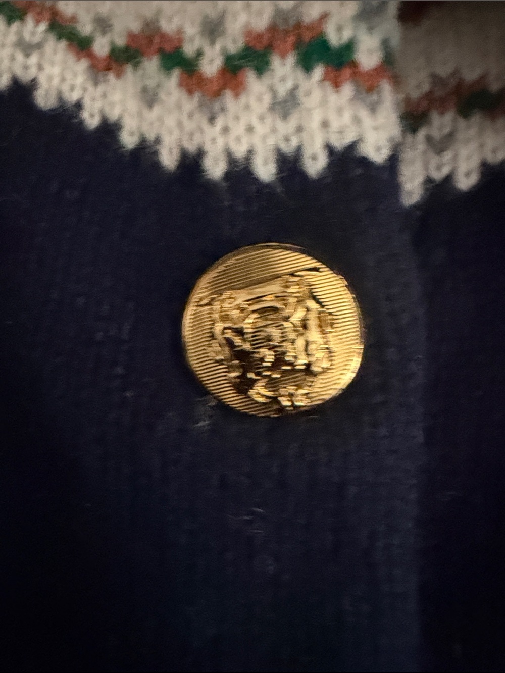Celine Navy Fair Isle Yoke Cardigan with Gold Buttons - Picture 11 of 11